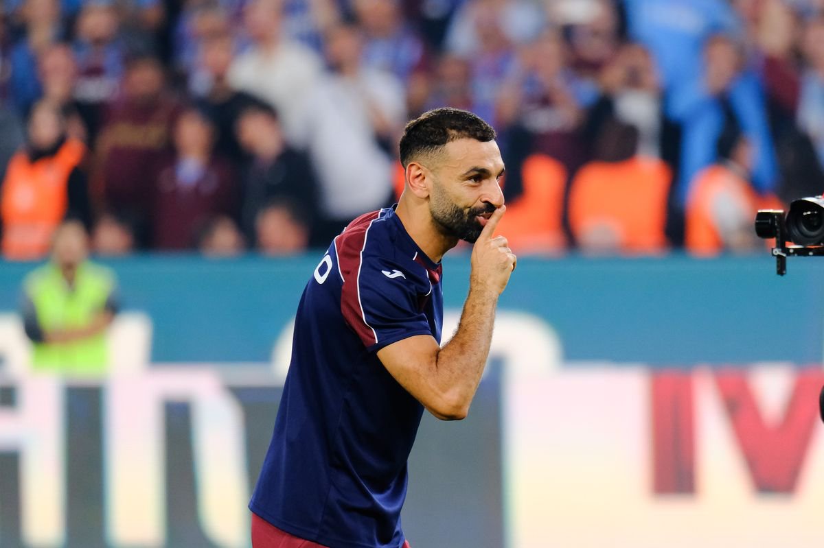Mohamed Salah of Trabzonspor celebrates with fans after the match the Turkish Super League 2026/27 match between Trabzonspor and Galatasaray SK at Papara Park 