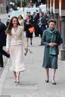 In 2022, Kate Middleton and Princess Anne teamed up for their first-ever joint engagement to visit organisations dedicated to improving maternal healthcare. Kate wore a crepe 2-in-1 style Self-Portrait dress for the visit to the headquarters of the Royal College of Midwives and the Royal College of Obstetricians and Gynaecologists (RCOG)