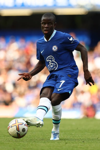 Golo Kante of Chelsea in action during the Premier League match between Chelsea FC and Tottenham Hotspur at Stamford Bridge on August 14, 2022 in...