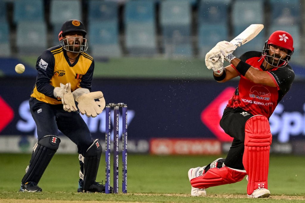 Anshy Rath watches the ball fly off his bat during an Asia Cup match against Sri Lanka last year. Photo: AFP