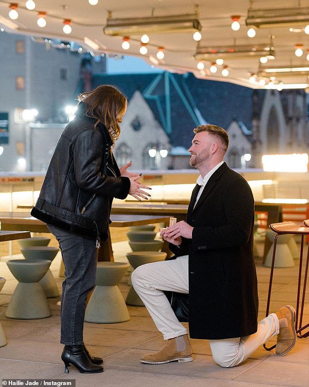 She said yes: Hailie Jade Mathers has become engaged to Evan McClintock. The 27-year-old daughter of 50-year-old rap star Eminem posted the happy news to Instagram on Monday morning