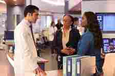 Dominic Rains as Crockett Marcel talking to two women in 'Chicago Med'