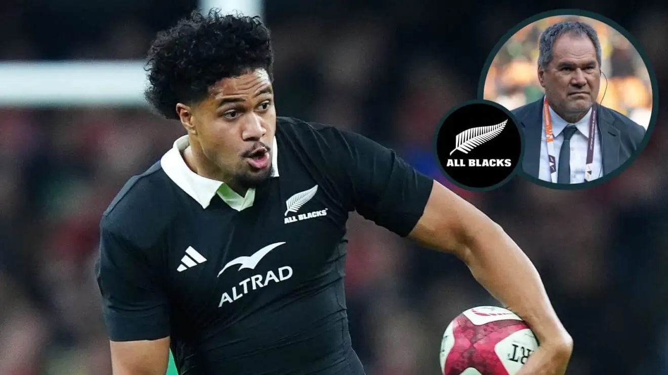 Leicester Fainga'anuku in action for the All Blacks and New Zealand head coach Dave Rennie (inset).