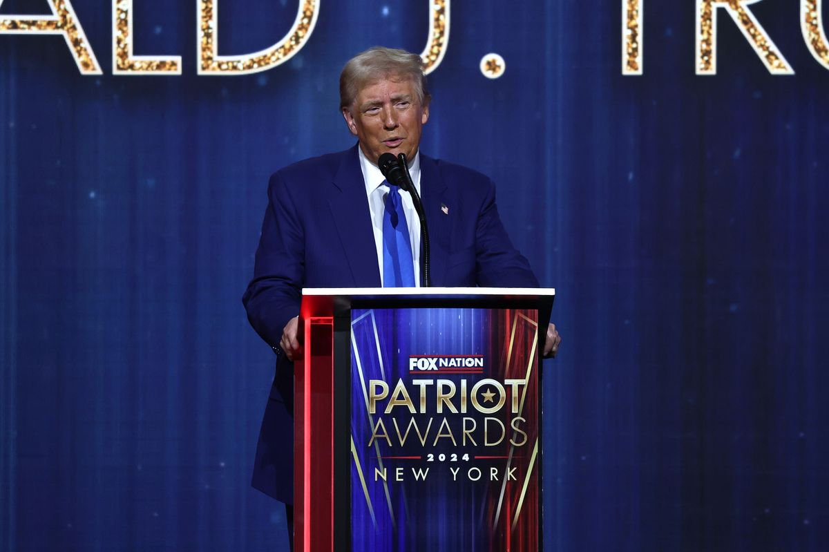 U.S. President-elect Donald Trump speaks during the FOX Nation's Patriot Awards at the Tilles Center on December 05, 2024 in Greenvale, New York. President-elect Trump was in attendance for the Patriot awards where he was the recipient of the “Patriot of the Year" award. According to Fox the annual awards “honor and recognize America’s finest patriots, including military veterans, first responders and other inspirational everyday heroes."