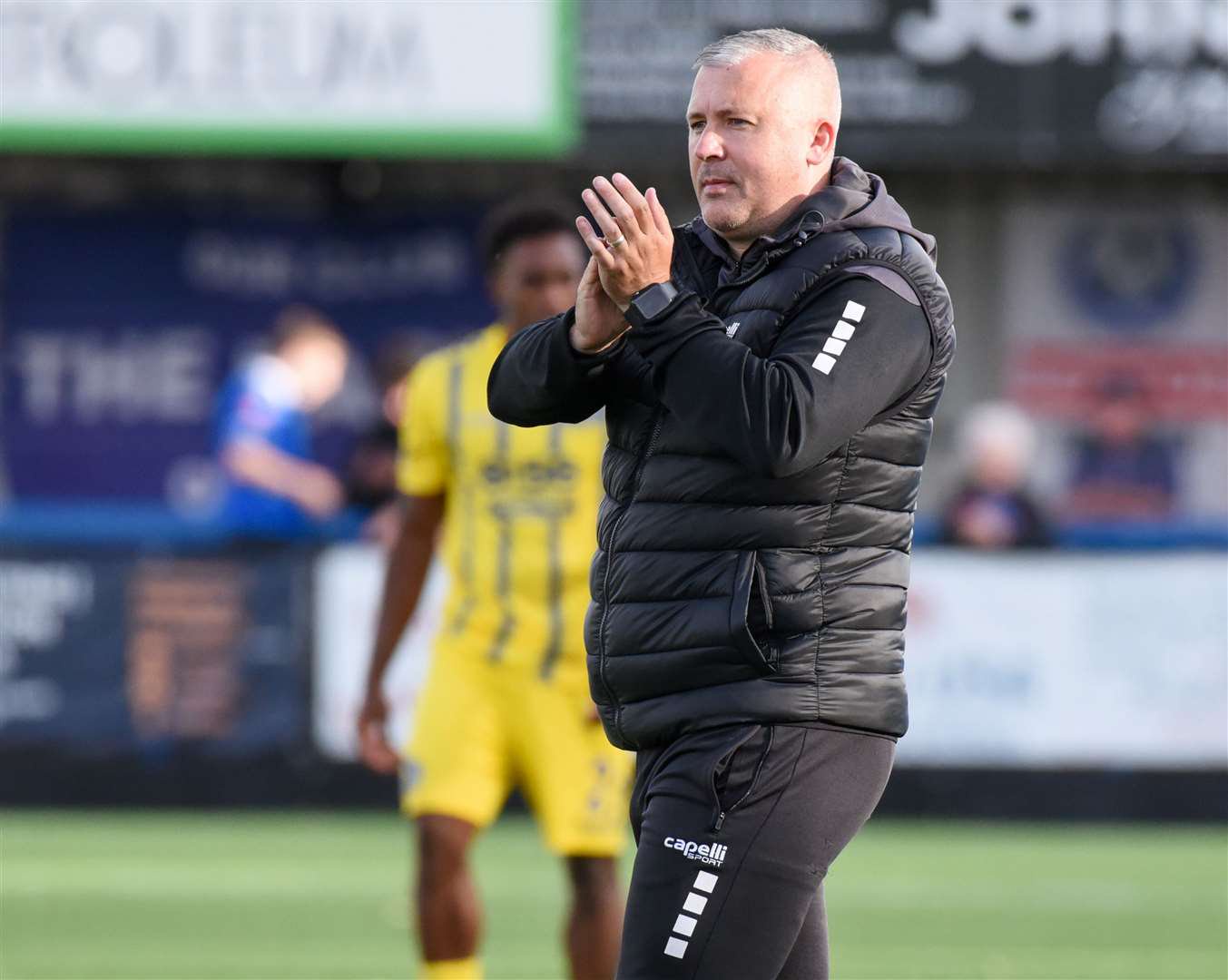 Paul Caddis acknowledges the Linnets fans. Picture: Tim Smith