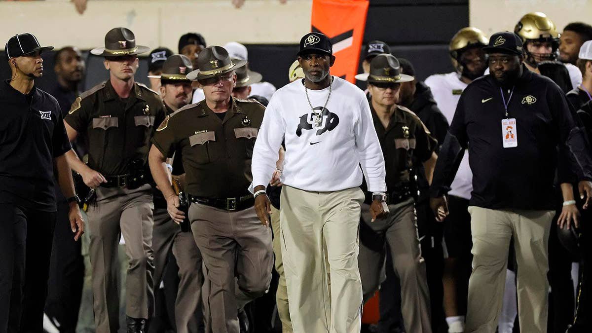 Deion Sanders on the sideline during a Colorado football game