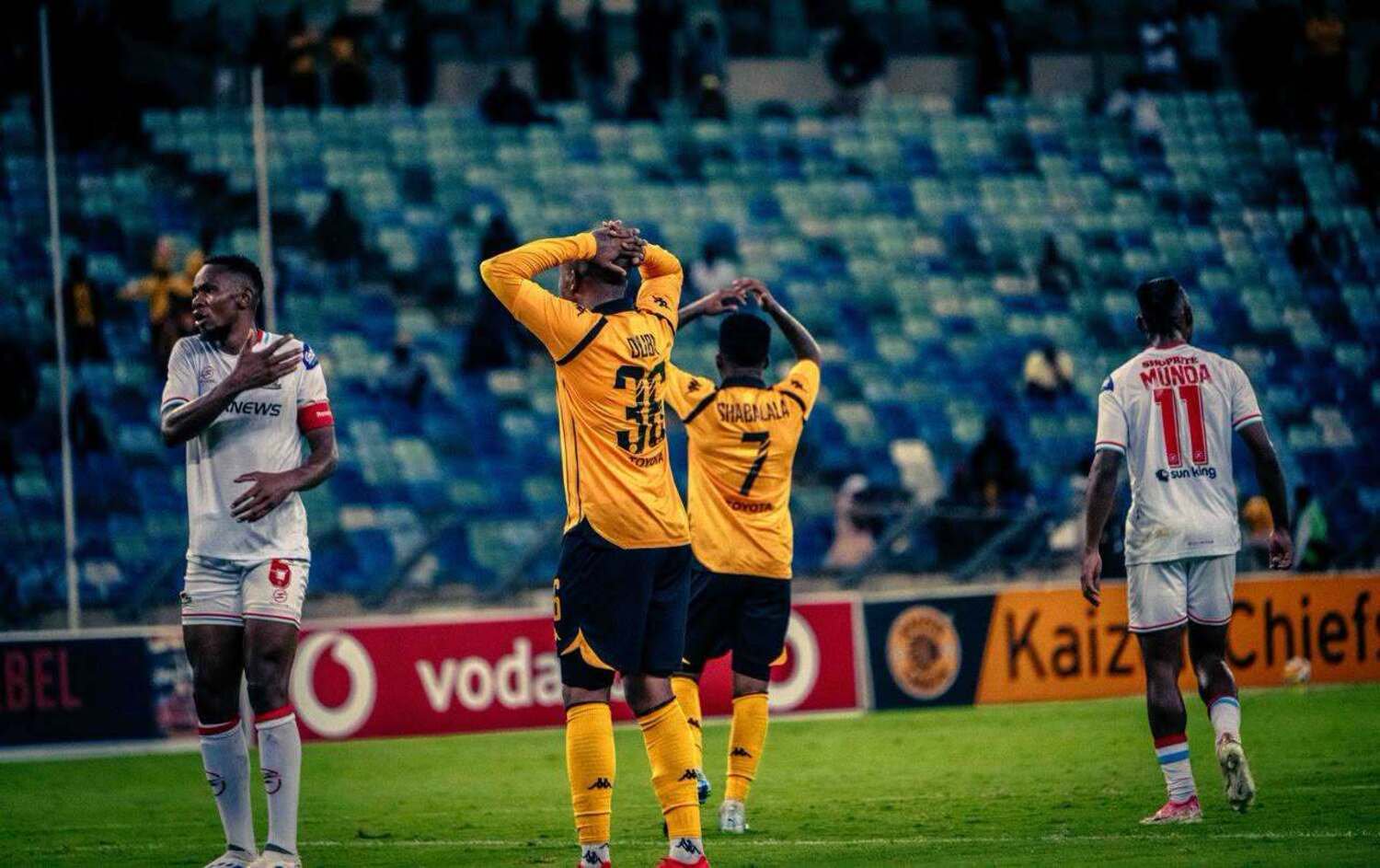 Kaizer Chiefs stars Wandile Duba and Mduduzi Shabalala react after being dumped out of the CAF Confederation Cup by Red Arrows FC