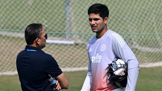 India ODI and Test captain Shubman Gill and Ajit Agarkar interact.(AFP)