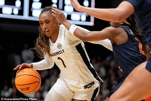 FILE - Vanderbilt guard Mikayla Blakes (1) plays in the first half in the second round of the NCAA college basketball tournament against Illinois, March 23, 2026, in Nashville, Tenn. (AP Photo/George Walker IV, File)