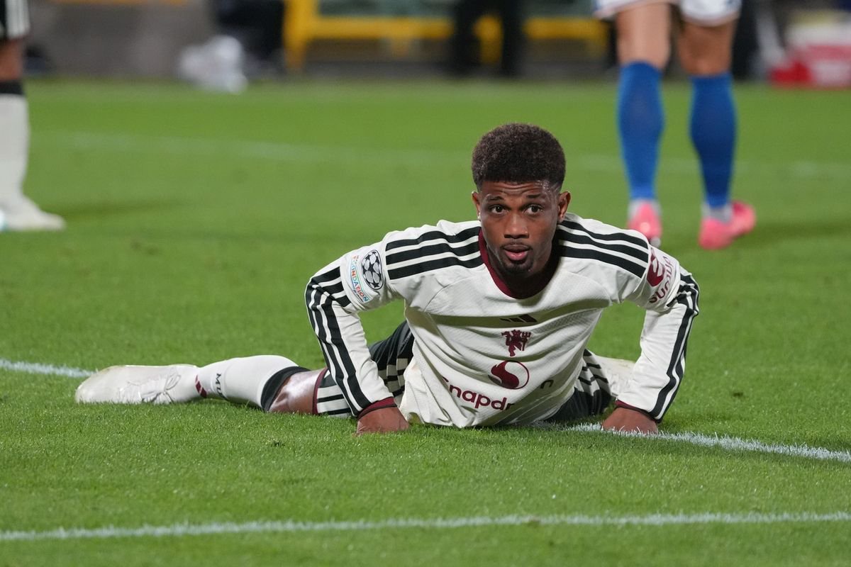 Amad Diallo during the Como 1907 against Manchester United Champions League match at Stadio Giuseppe Sinigaglia in Como, Italy, on October 21, 2026