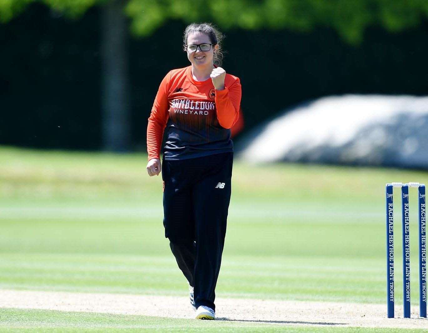 Charlotte Taylor celebrates another wicket for the Southern Vipers