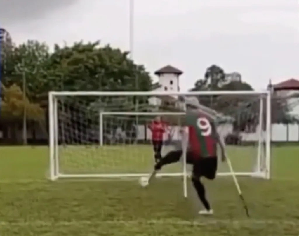 VIDEO: Amputee football match descends into violent brawl with players swinging crutches like swords