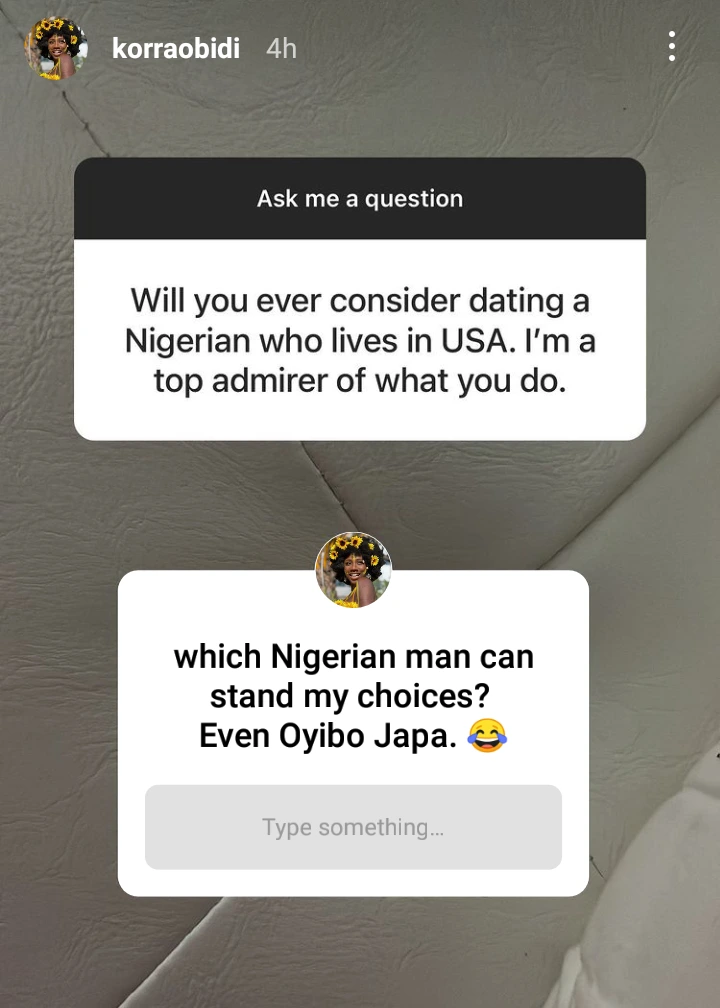 “Which Nigerian Man Can Stand My Choices Even A White Man Ran Away”-Korra Obidi