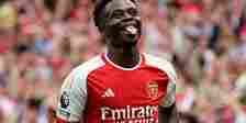 Bukayo Saka celebrating a goal for Arsenal