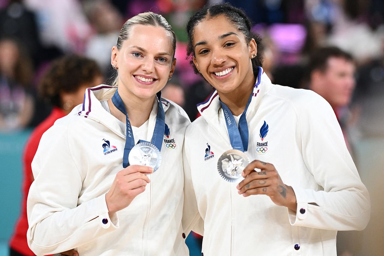 Marine Johannes and Gabby Williams at the 2024 Olympics in Paris.Credit: Aris MESSINIS / AFP via Getty