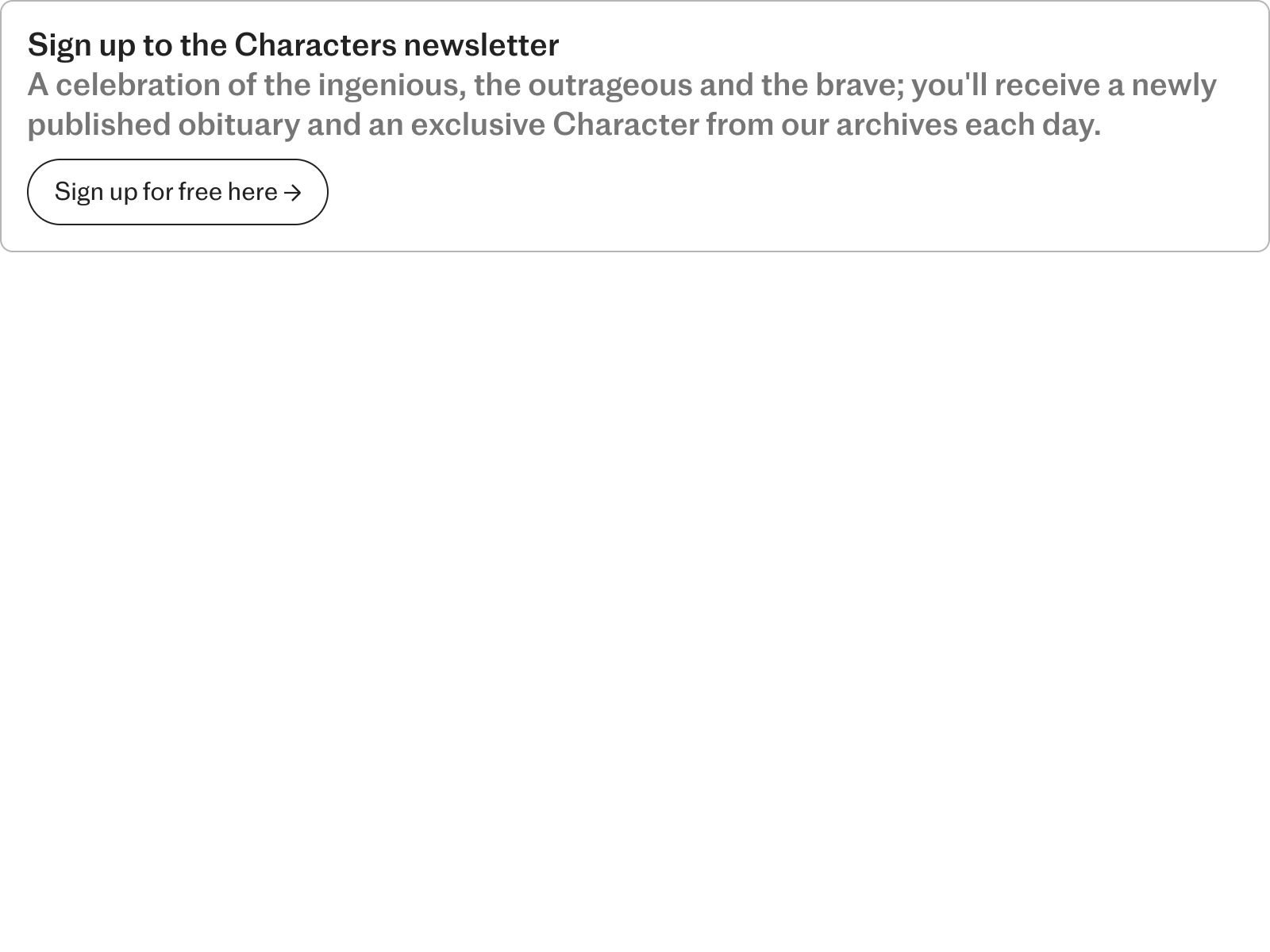 Characters Newsletter sign up - Characters