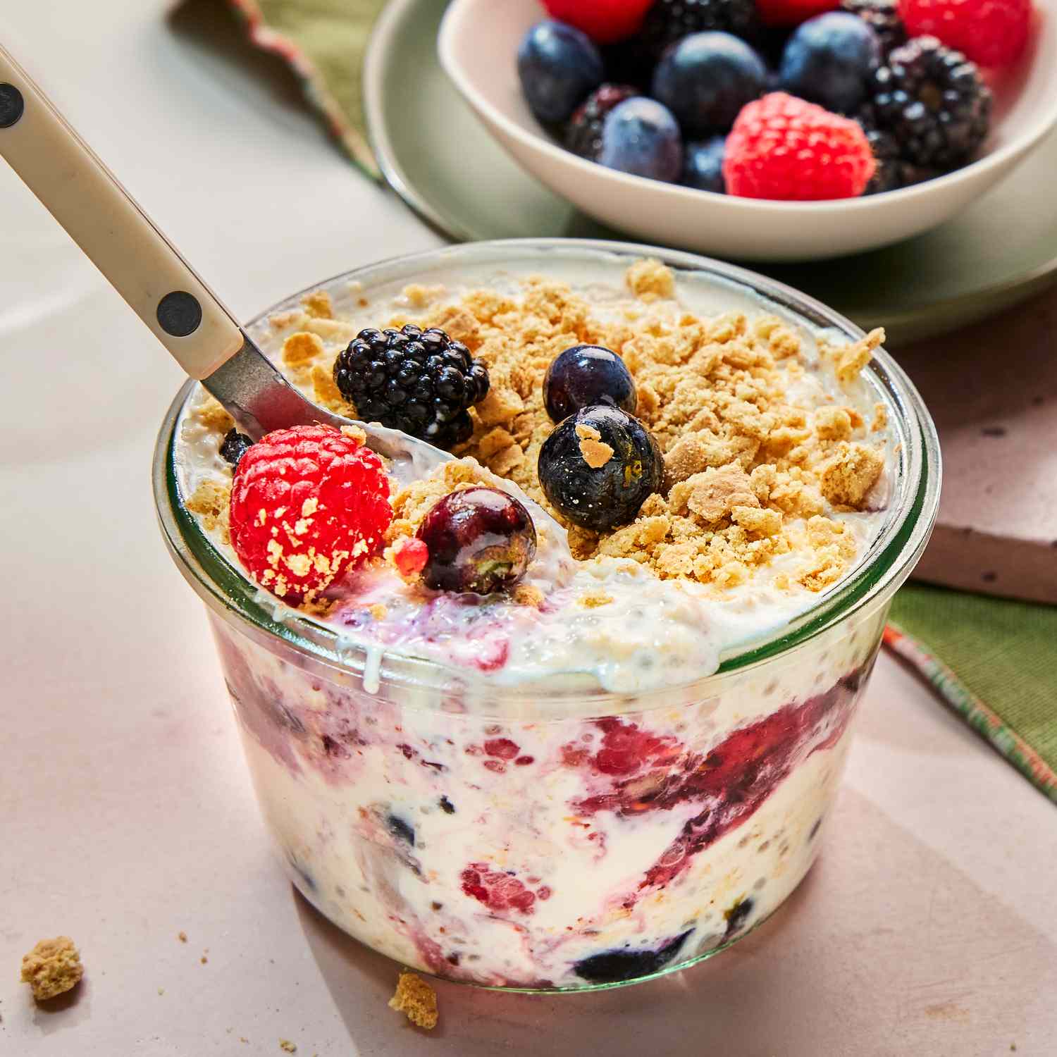 a recipe photo of the Mixed Berry Cheesecake-Inspired Overnight Oats