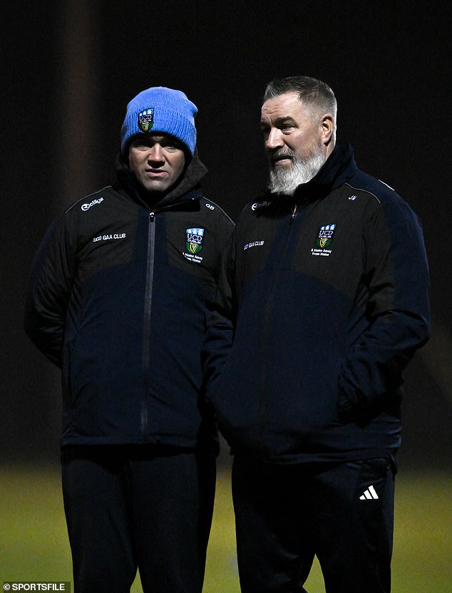 Ger Brennan (left) and Johnny Magee were interetsted observers at the colleges trial game