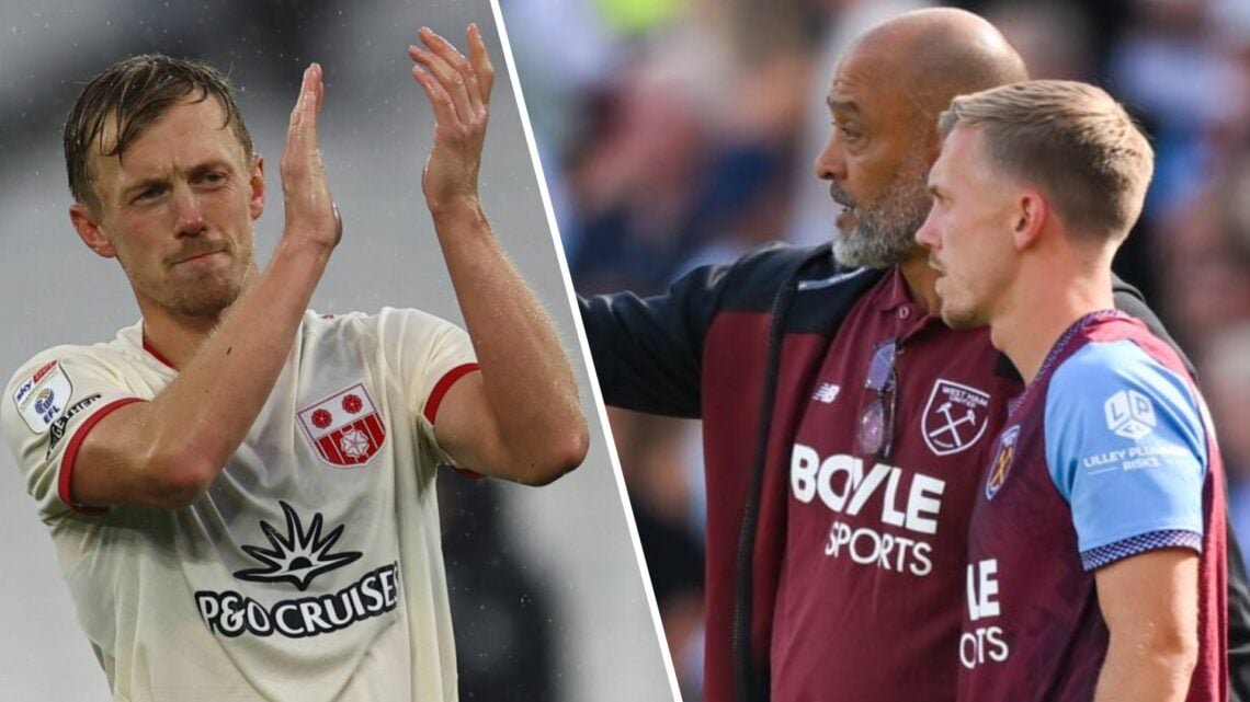 James Ward-Prowse applauds West Ham fans and, inset, the midfielder with Nuno Espirito Santo at West Ham