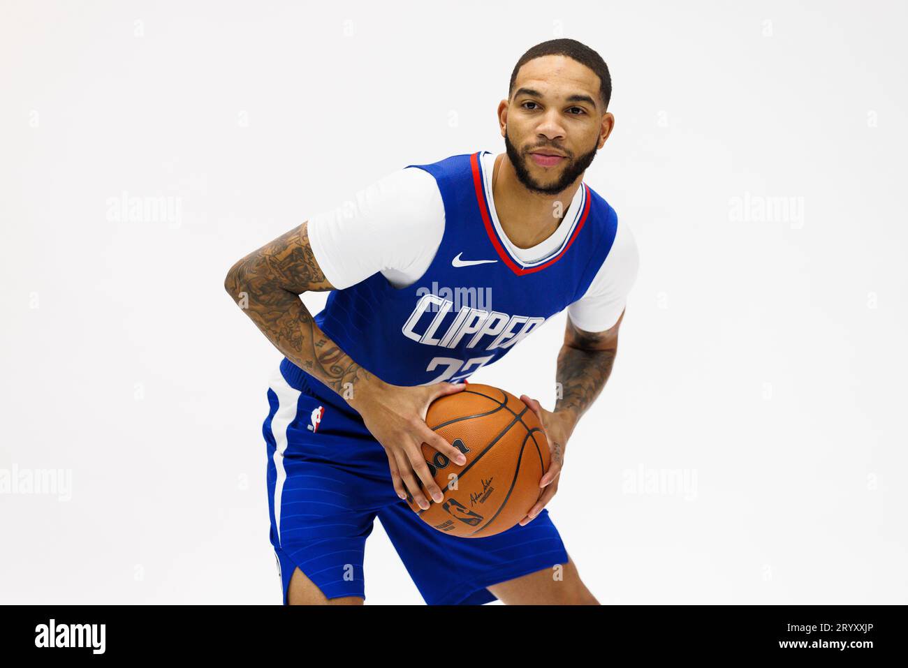 La clippers xavier moon poses for during the nba basketball teams day monday oct in los angeles ric tapia via