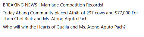 South Sudanese man weds bride after paying $77,000 dowry in cash, 297 cows and plots of land, defeating his competitor who offered $25,000, 158 cows (video)