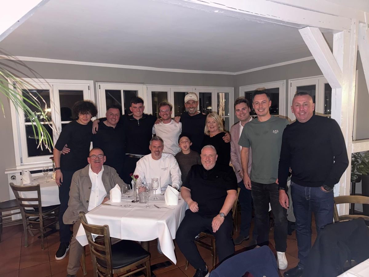 Jurgen Klopp and Jamie Carragher hosted dinner for 16 Scousers in Germany