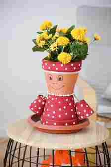 Polka Dot Upcycled Flower Pot Girl