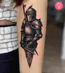 A knight tattoo on a woman’s arm