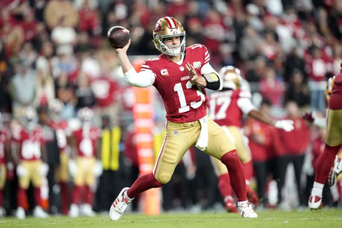 Oct 19, 2026; Santa Clara, California, USA; San Francisco 49ers quarterback Brock Purdy (13) throws a pass during the fourth quarter against the Washington Commanders at Levi's Stadium. © Kyle Terada-Imagn Images