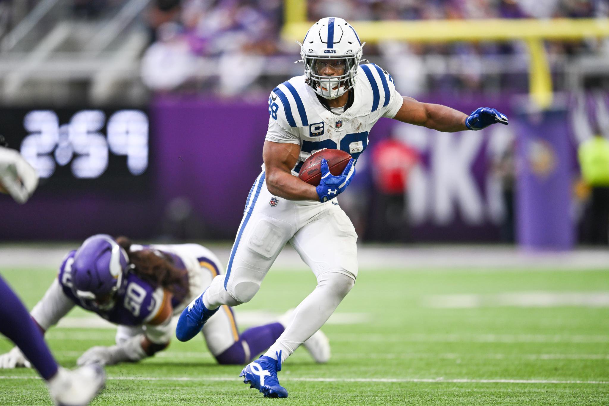 Indianapolis Colts' Jonathan Taylor carries the ball against the Minnesota Vikings.