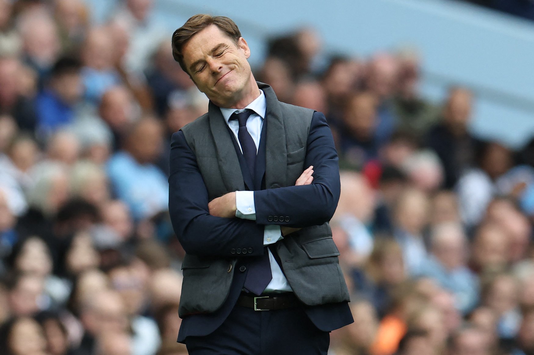 Scott Parker reacts on the touchline during the English Premier League football match between Manchester City and Burnley
