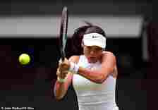 Emma Raducanu in action against Renata Zarazua on day one of the 2024 Wimbledon Championships