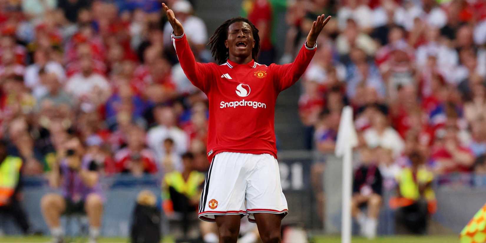Patrick Dorgu complains after decision in pre-season match vs Leeds