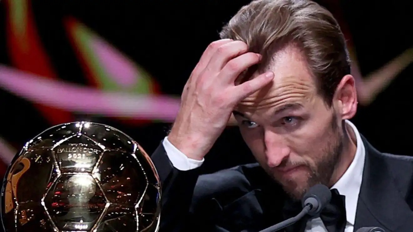 Bayern Munich and England striker Harry Kane with the Ballon d'Or
