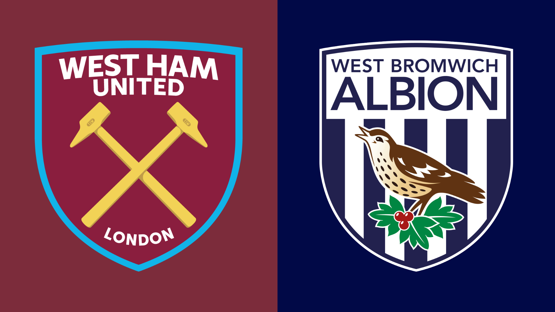 Side-by-side of West Ham United and West Bromwich Albion club badges