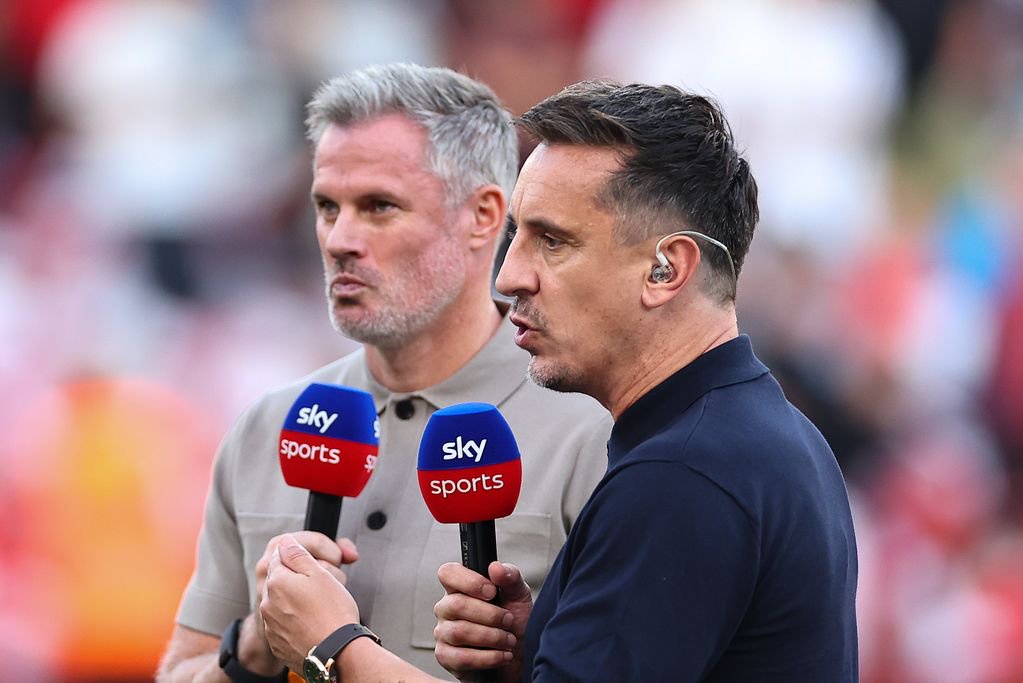 Jamie Carragher and Gary Neville on duty for Sky Sports.