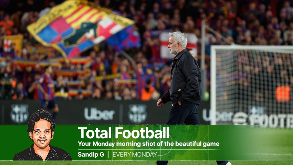 Real Madrid's head coach Jose Mourinho leaves the field at the end of the Spanish La Liga soccer match between FC Barcelona and Real Madrid in Barcelona, Spain, Sunday, Oct. 25, 2026. (AP Photo)