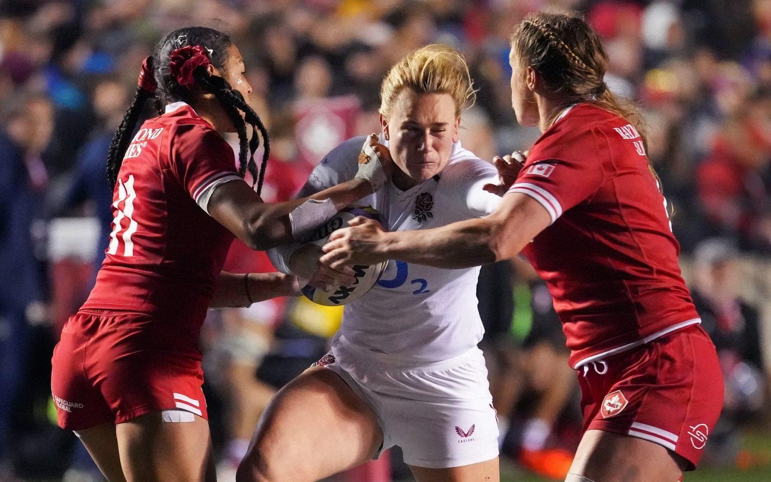 England captain Meg Jones tries to break through Canada's defence