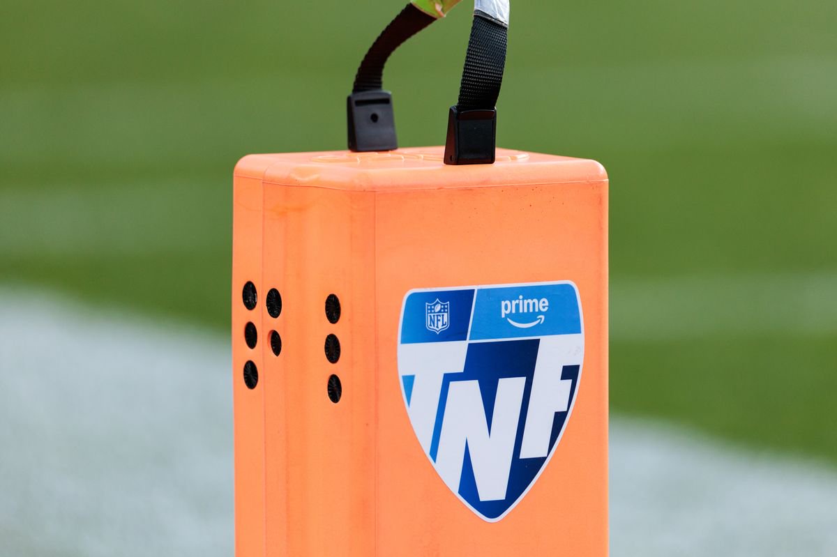 A detailed view of an Amazon Thursday Night Football pylon prior to the game during a game between the Denver Broncos and the Seattle Seahawks at Empower Field At Mile High on October 15, 2026 in Denver, Colorado