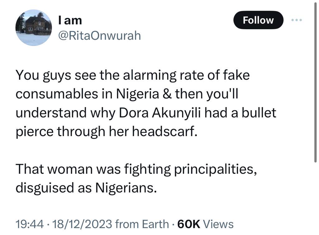 Nigerians pay glowing tribute to ex-NAFDAC boss, Dora Akunyili, days after agency uncovered factories produce fake drinks were uncovered