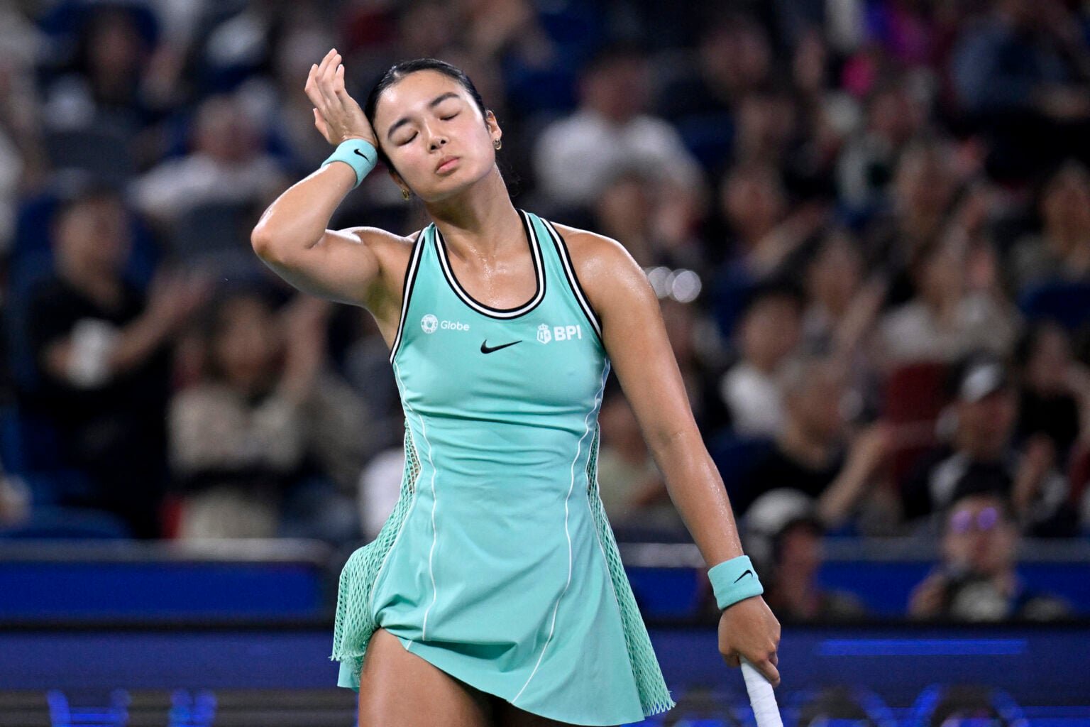 Alex Eala reacts at the Wuhan Open.