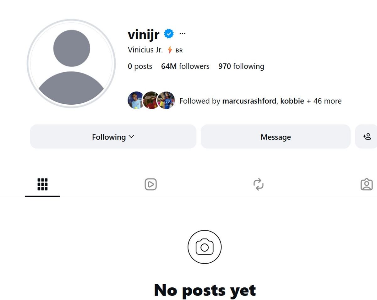 Vinicius Junior's Instagram page 