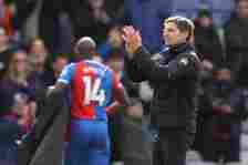 Crystal Palace manager Oliver Glasner applauds supporters after victory against West Ham
