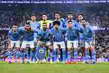 (L-R) Manchester City squad poses for team photo with John Stones, Goalkeeper Ederson Moraes, Rodrigo Cascante, Ruben Dias, Jack Grealish, Phil Fod...