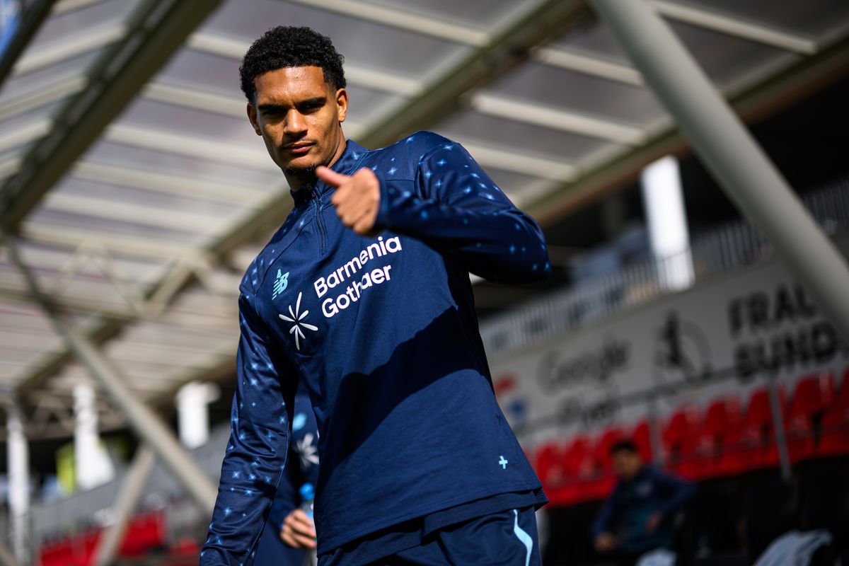 Jarell Quansah of Leverkusen looks on during the training session on day ahead of the UEFA Europa League 2026/27 League Phase MD2