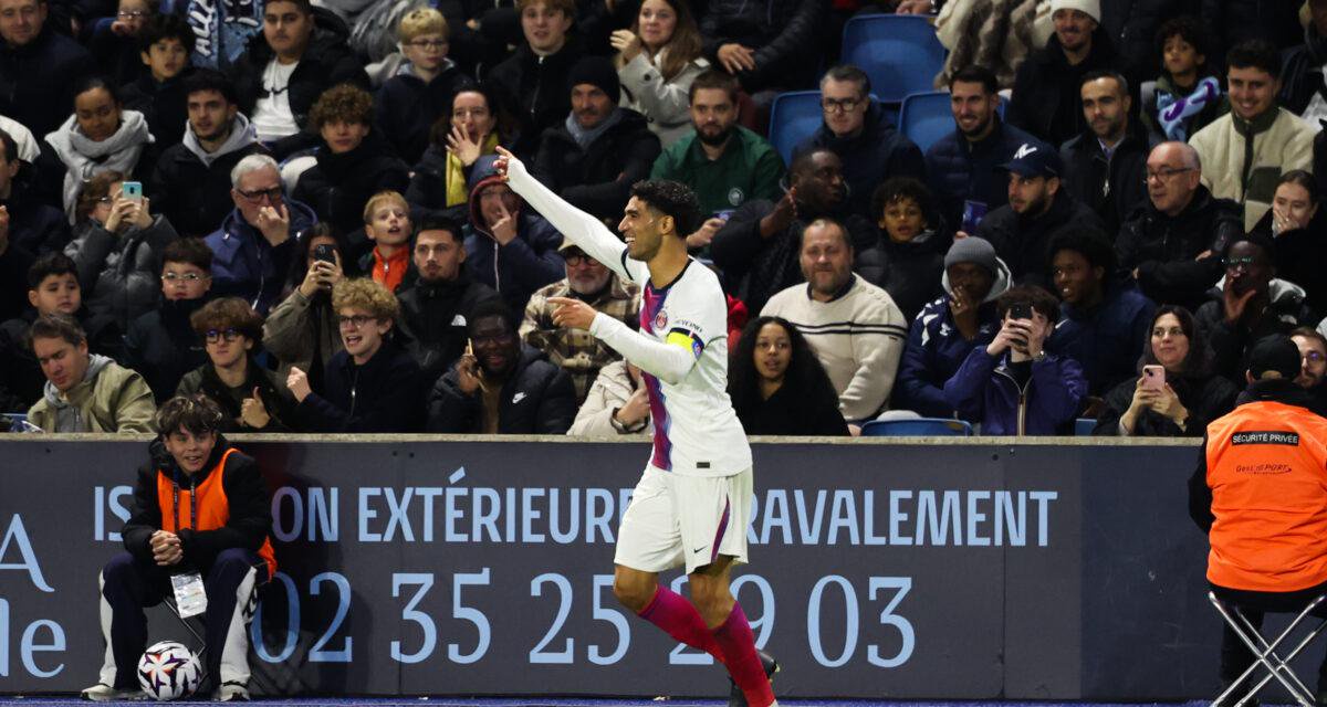 Achraf HAKIMI of Paris Saint-Germain celebrate after scores during the Ligue 1 Uber Eats match between Le Havre and Paris at Stade Oceane on October 30, 2026 in Le Havre, France. (Photo by Johnny Fidelin/Icon Sport) - Photo by Icon Sport