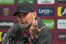 Jürgen Klopp manager of Liverpool gestures during the Premier League match between West Ham United and Liverpool FC at London Stadium on April 27, ...