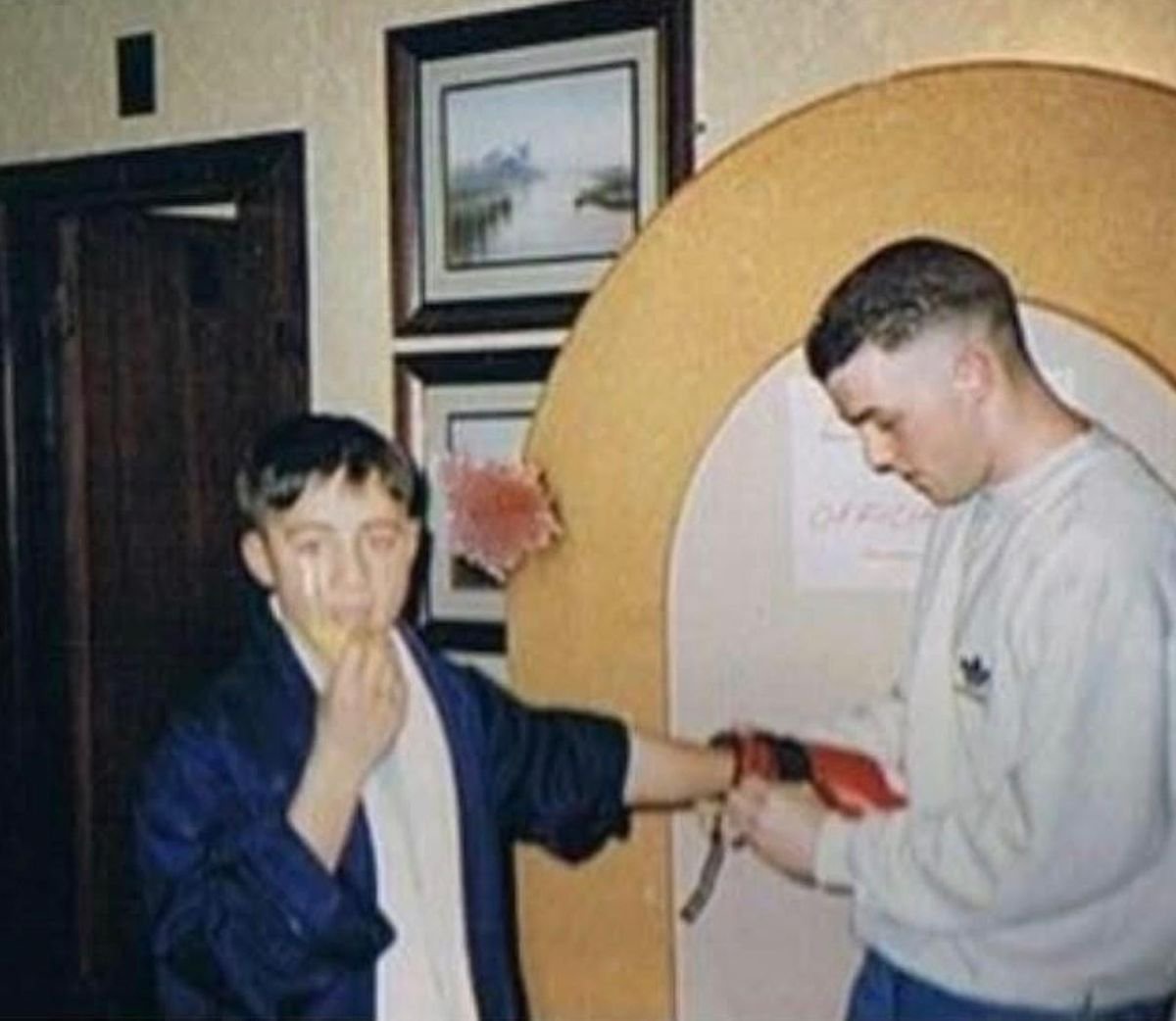 Michael as a child with Mark Pearce, before a fight for Wellington ABC