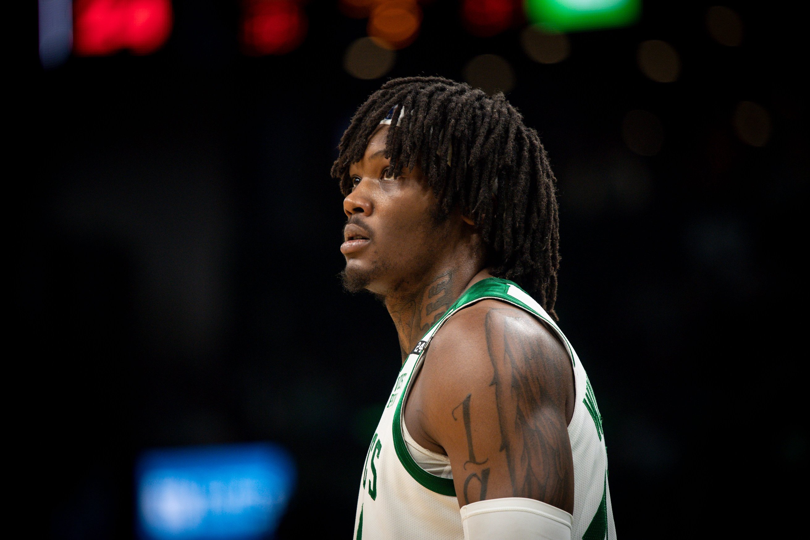 BOSTON, MASSACHUSETTS - JANUARY 08: Robert Williams III #44 of the Boston Celtics looks on during a game against the New York Knicks at TD Garden on January 08, 2022 in Boston, Massachusetts. NOTE TO USER: User expressly acknowledges and agrees that, by downloading and or using this photograph, User is consenting to the terms and conditions of the Getty Images License Agreement. (Photo by Maddie Malhotra/Getty Images)