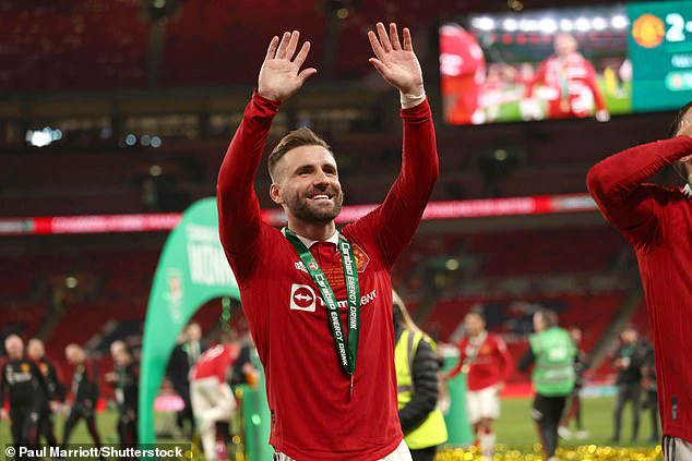 Full-back Luke Shaw, pictured after the Carabao Cup final, is also unlikely to feature